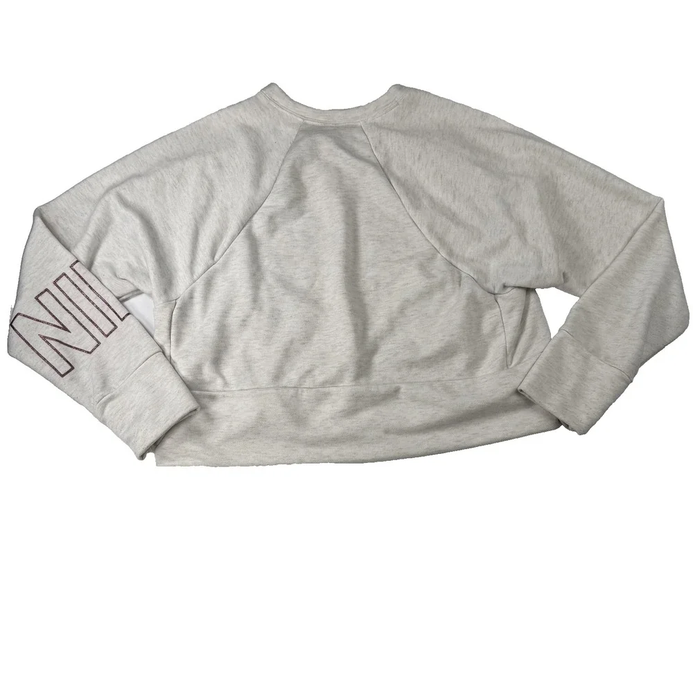 Nike Dri-FIT Pullover Womens Small Gray Glitter Swoosh Spell Out Logo Sleeve
